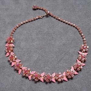 Pastel Rhinestone Tiered Flowers Necklace Pink Purple Enamel
